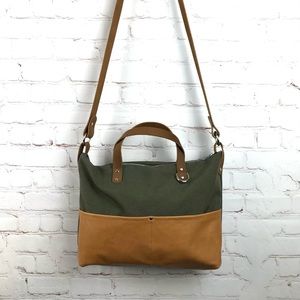 Handmade Fabric + Leather Crossbody Tote